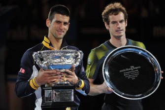 Novak Djokovic after defeating Andy Murray in the 2013 men’s final of the Australian Open.