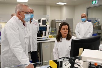 Prime Minister Scott Morrison tours the AstraZeneca laboratories in NSW last year after the government signed an agreement with the company to produce the vaccine.