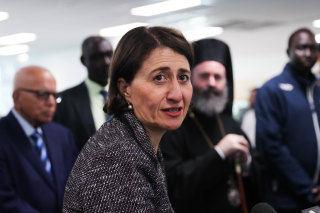 Premier Gladys Berejiklian at the Sydney Olympic Park mass vaccination hub on Wednesday.