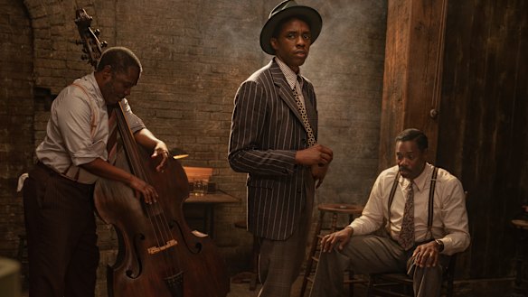 Michael Potts (left), Chadwick Boseman and Colman Domingo in Ma Rainey's Black Bottom. 