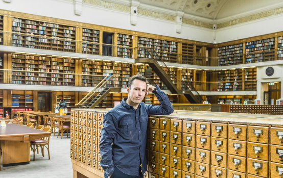 Author Markus Zusak in the Mitchell Reading Room at the NSW State Library.