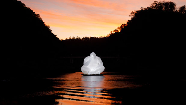 Launceston artist Amanda Parer's installation, Man, at the First Basin in the Cataract Gorge. 