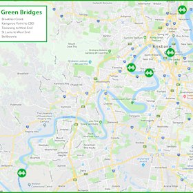 The new green bridges include the already announced Kangaroo Point to CBD river crossing, as well as Toowong to West End, St Lucia to West End, Breakfast Creek and Bellbowrie (not pictured).
