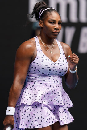 Serena Williams in the dress by Melbourne-based Cassie Byrnes, who worked with Nike for 18 months on the Australian Open collection.
