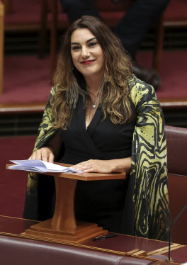 Greens senator Lidia Thorpe as she delivered her first speech to parliament in 2020.