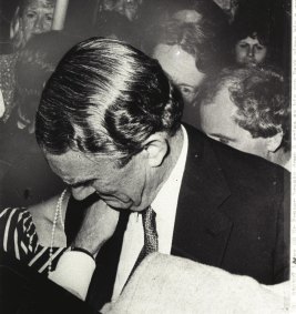 Malcolm Fraser weeps after the Coalition lost the federal election in 1983.