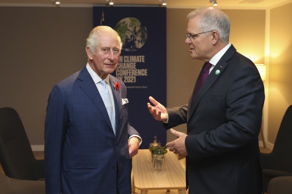 Prince Charles during his brief meeting with Prime Minister Scott Morrison at the summit. 