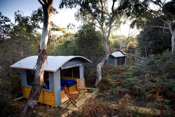 One of the huts on the Maria Island Walk trail.