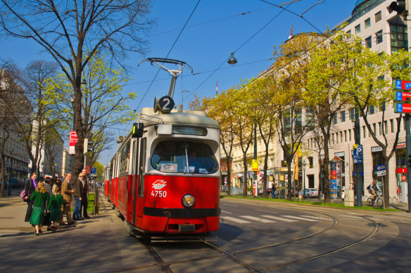 A tram in central Vienna.