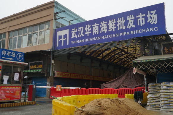 The Wuhan Huanan Wholesale Seafood Marketa, where COVID-19 is said to have originated.