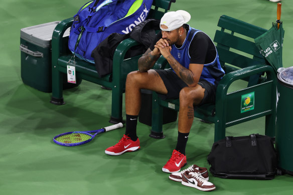 Nick Kyrgios comes to terms with the injury that forced him out of the match at Indian Wells.