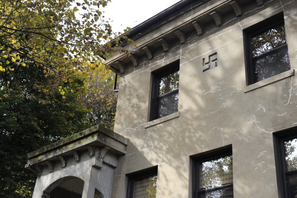 A home in Pittsburgh bears a swastika in the concrete above the entrance. Built in 1912, long before Hitler’s rise, the swastika is a Hindu symbol of the sun and is also a symbol of good luck.