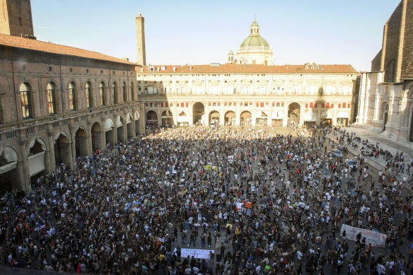 Protesters in Bologna, Italy.