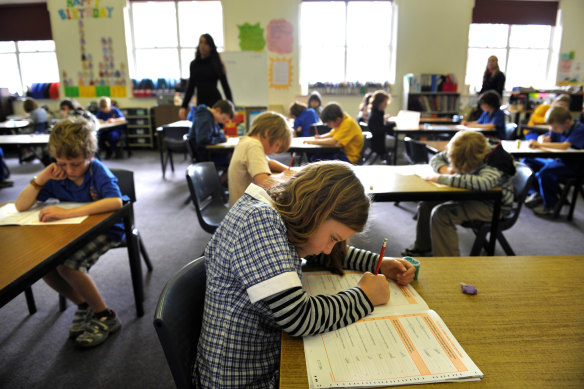 Primary school students sitting the NAPLAN test.