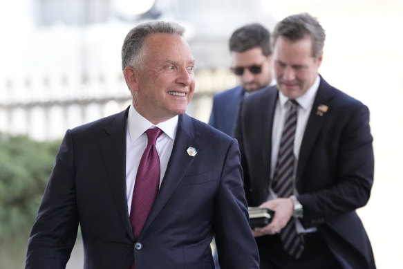 US Special Envoy to the Middle East Steve Witkoff, left, and National Security Advisor Michael Walz, walk back after speaking to the media outside the West Wing of the White House on Tuesday.