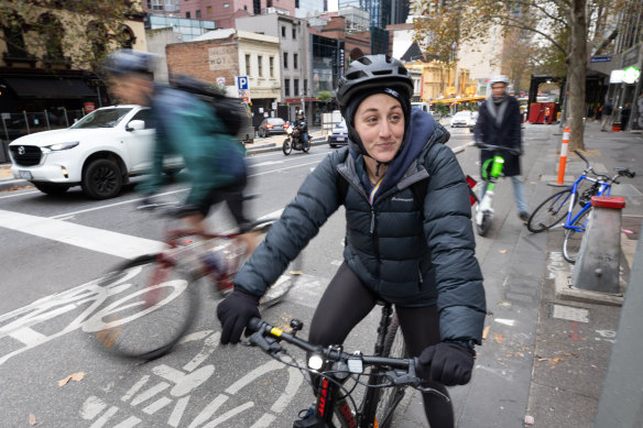 Lawyer Louisa Borchers started riding to work after lockdowns, mainly because of the separated bike lanes.