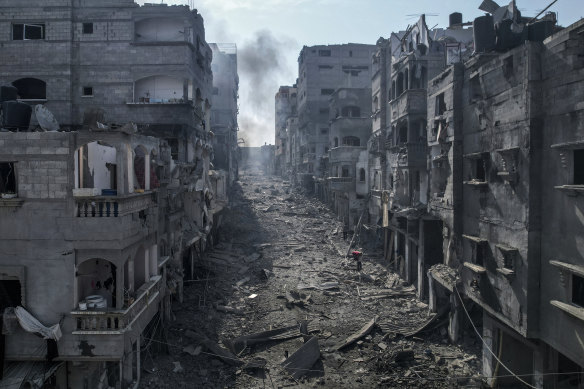 Buildings in Gaza destroyed by an Israeli airstrike.