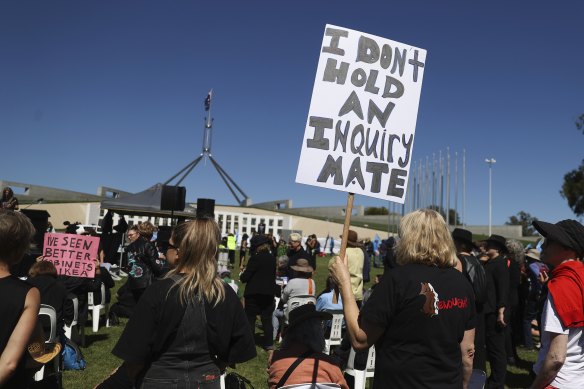 Women’s March 4 Justice protest at Parliament House in Canberra on Monday. 