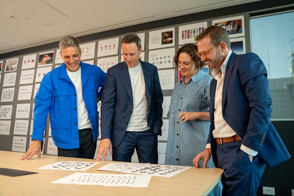 Andy Thomas (Landor), Brent Hill (Brisbane 2032), Trish Folan (Landor) and Adam Kennedy (VML) explaining how they created the Brisbane 2032 emblem.