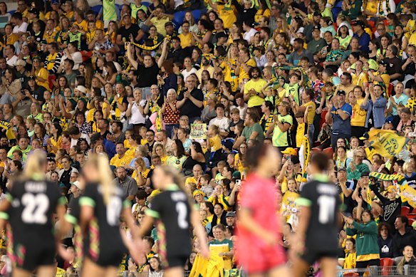 The big crowd celebrating a Matildas goal.