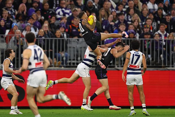 Shai Bolton took this screamer in Fremantle’s Round 15 clash against Geelong at Optus Stadium.