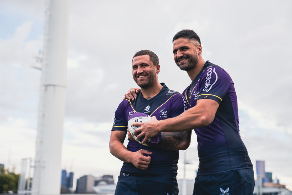 Melbourne Storm forward Kenny Bromwich (left) plays his 200th game on Sunday joining his brother Jesse Bromwich. The pair will become the second brothers to both play 200 games at one NRL club.