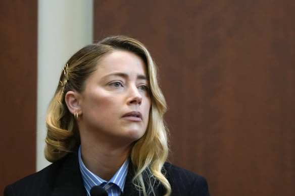 Actor Amber Heard testifies in the courtroom at the Fairfax County Circuit Court in Virginia.