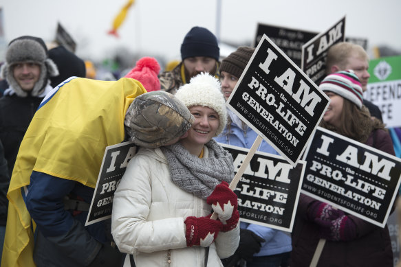 Anti-abortion protesters march in Washington in January 2016.