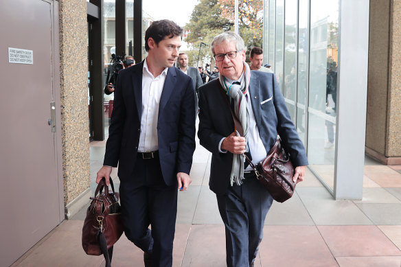 Nick McKenzie (left) and Chris Masters arriving at the Federal Court in Sydney on June 1.