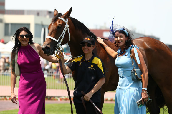 Trainer Natalie Young, right, with Letzbeglam. 