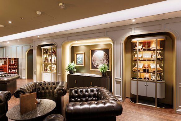 The Connoisseur’s Corner cigar lounge on board Silversea’s Silver Nova.

