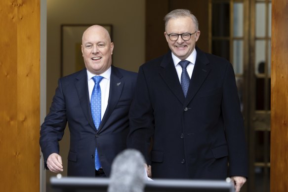 New Zealand PM Christopher Luxon with Anthony Albanese in Canberra.