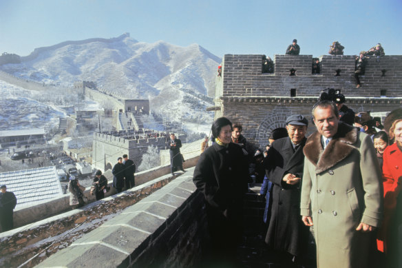 Then-US president Richard Nixon on the Great Wall of China with then Chinese deputy premier Li Hsien-Nien in 1972.