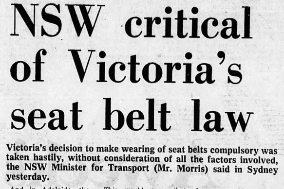 The seatbelt law had its critics but has now been adopted across Australia and globally. 