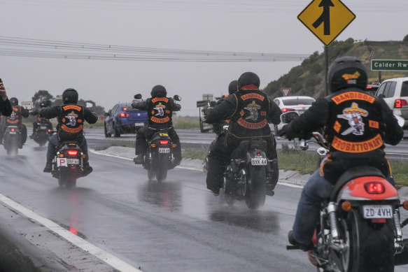 Bandidos bikies on the Calder Highway in 2018.