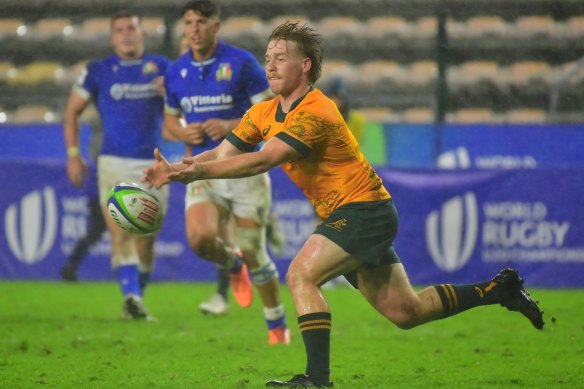 Junior Wallabies five-eighth Harry McLaughlin-Phillips during a previous under 20s championship game against Italy.