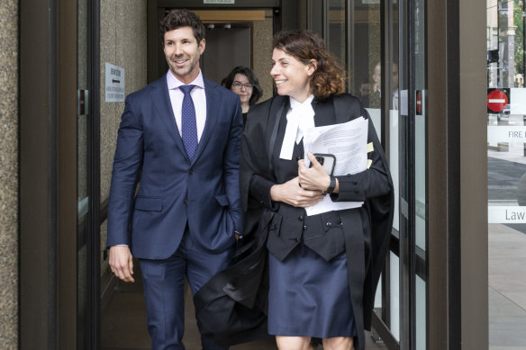 Heston Russell leaves court with his barrister Sue Chrysanthou, SC, last year.