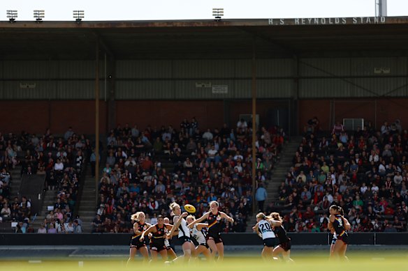 Essendon’s AFLW team in action at Windy Hill.