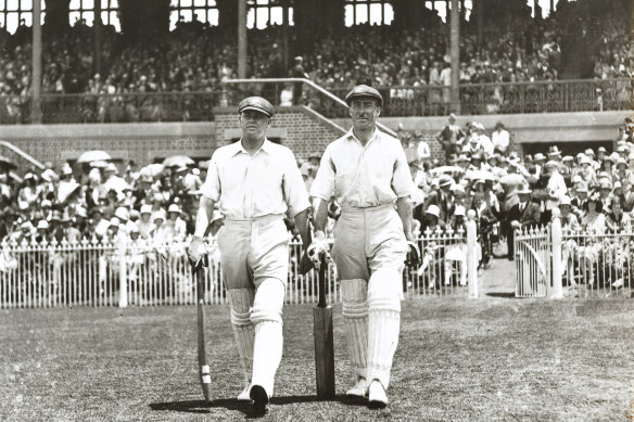 Victor Richardson and Bill Woodfull coming out to bat.