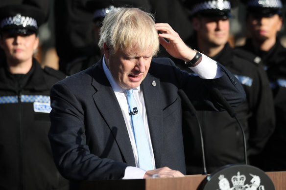 Boris Johnson spoke in front of ranks of new police officers in Yorkshire.