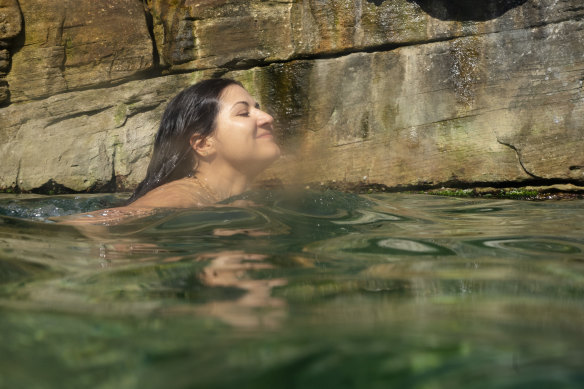 Chloe Beeler takes advantage of a warm winter’s day in the Ross Jones Pool at Coogee.