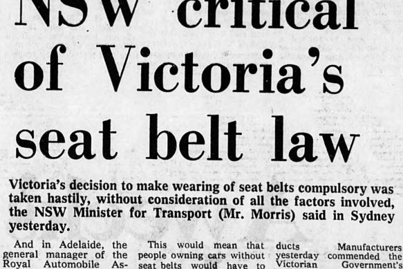 The seatbelt law had its critics but has now been adopted across Australia and globally. 