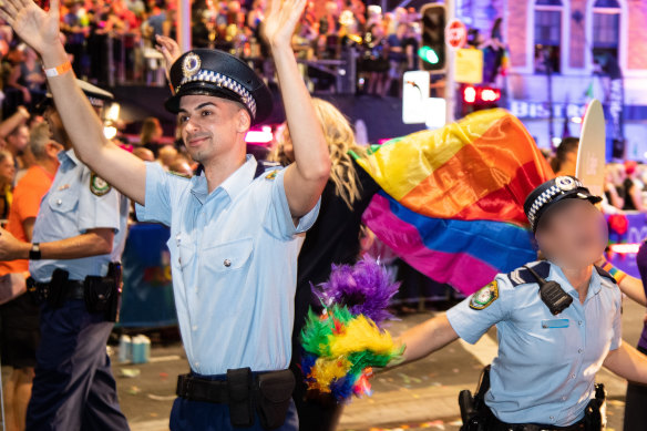 Beau Lamarre-Condon takes part in the Sydney Gay and Lesbian Mardi Gras in February 2020.
