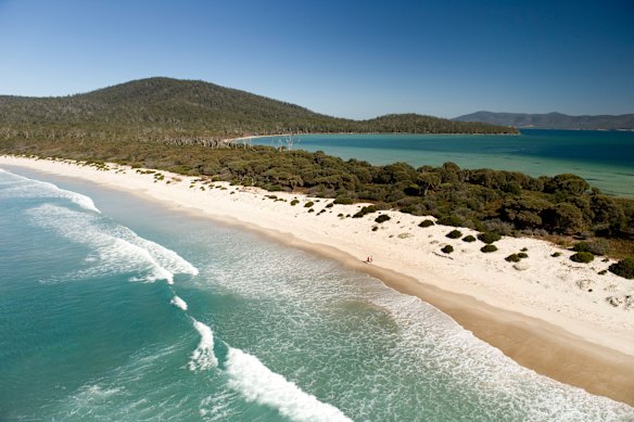Maria Island, and the isthmus that separates its two parts.