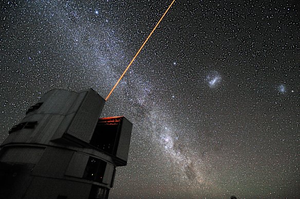 A laser beam fired from the European Southern Observatory’s (ESO) Very Large Telescope.