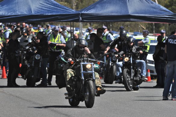 Victorian police target the Outlaws motorcycle gang’s national run back in 2013.