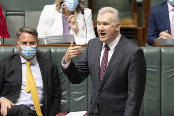 Workplace Relations Minister Tony Burke (right) during question time.