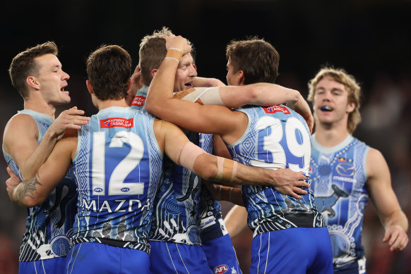 Mob of Kangaroos: Jack Ziebell kicks a goal in his 250th.