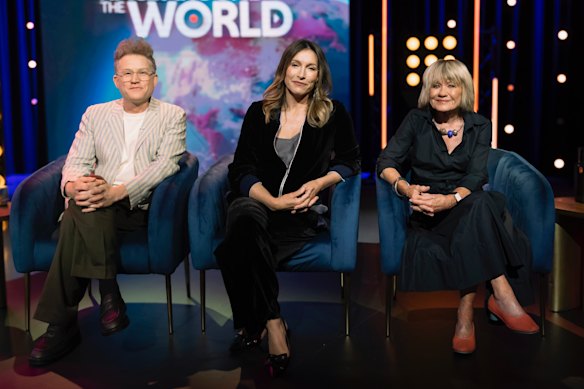 John Safran with episode one judges Claudia Karvan and Margaret Pomeranz.