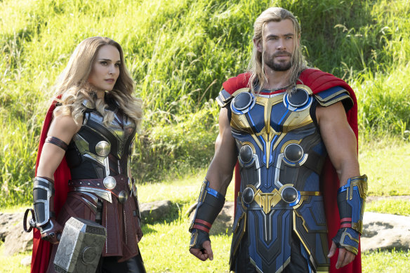 Natalie Portman and Chris Hemsworth in <i>Thor: Love And Thunder<i>.